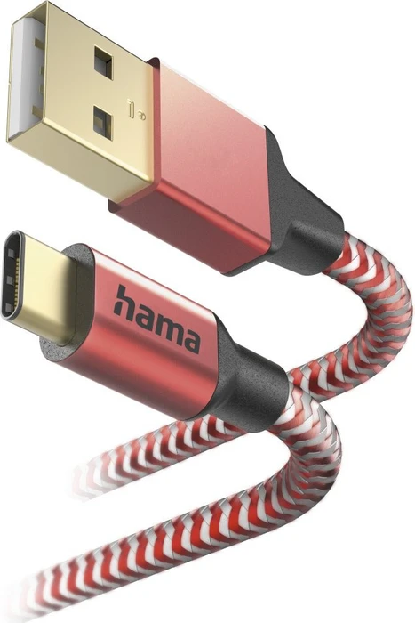 Hama Ladekabel Reflective USB-A/USB-C 1.5m Nylon rot
