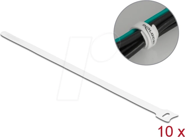 DeLOCK Klett-Kabelbinder, 12mm, 300mm, weiß, 10 Stück