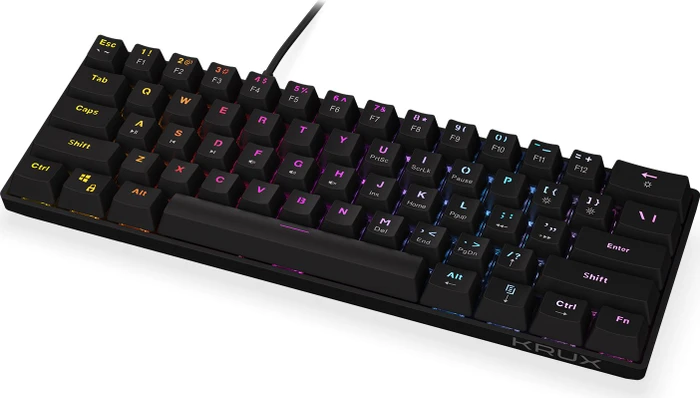 Krux Qara 60%, schwarz, LEDs RGB, Outemu Red, USB, US