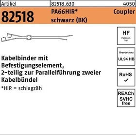 HellermannTyton Kabelbinder mit Befestigungselement zur Parallelführung, 380mm, grau, 250 Stück