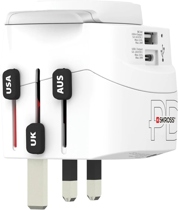 Skross World Travel Adapter PRO Light USB AC30PD - World, 1x USB-A, 1x USB-C