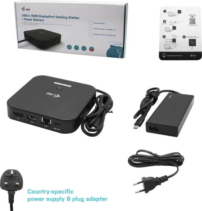 i-tec USB-C HDMI DP Docking Station, inkl. 77W Netzteil, USB PD 65W, USB-C 3.1 [Stecker]