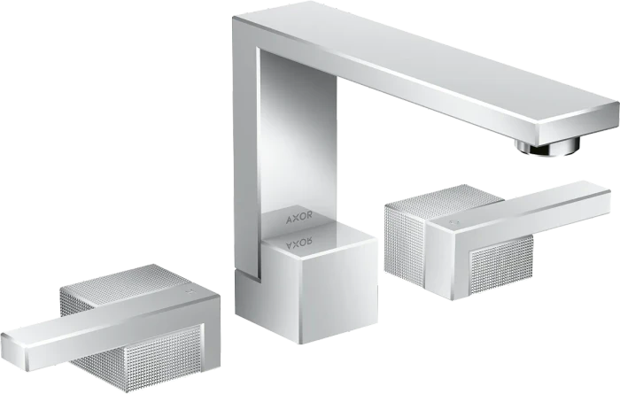 Hansgrohe AXOR Edge 3-Loch Waschtischarmatur 130 mit Push-Open Ablaufgarnitur diamantschliff chrom