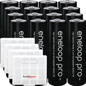 Panasonic eneloop pro Mignon AA NiMH 2550mAh + 4x Kraftmax Akkubox, 16er-Pack
