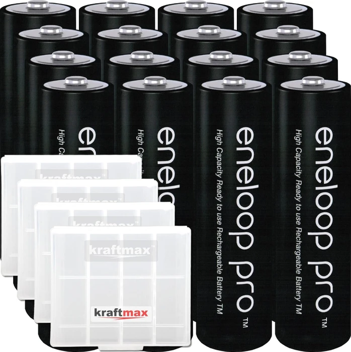 Panasonic eneloop pro Mignon AA NiMH 2550mAh + 4x Kraftmax Akkubox, 16er-Pack