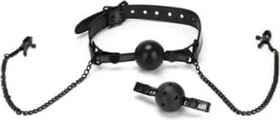Whipsmart Diamond Collection Ball-Mundknebel mit Nippelklemmen schwarz