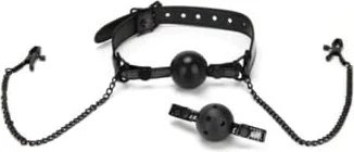 Whipsmart Diamond Collection Ball-Mundknebel mit Nippelklemmen schwarz