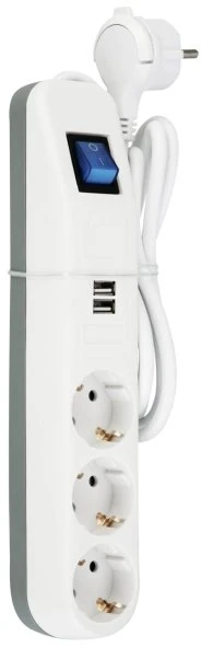 REV Ritter ICE Steckdosenleiste mit Schalter, 2x USB, 3-fach, 1.4m, weiß