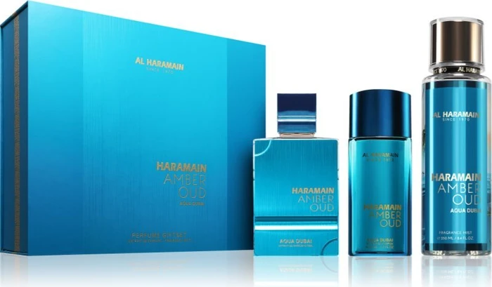 Al Haramain Amber Oud Aqua Dubai EdP 75ml + EdP 30ml + Dep Spray 250ml Duftset