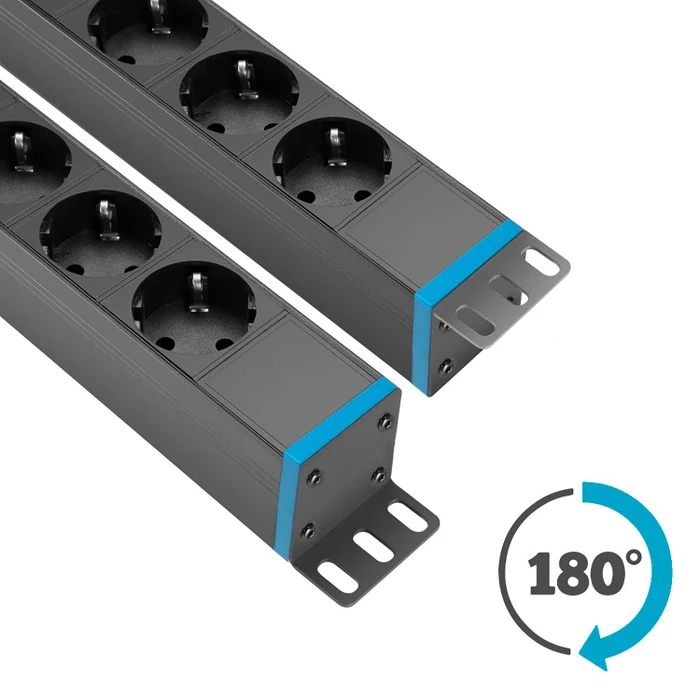 Infitronic 19" PDU Steckdosenleiste, 1HE, 8-fach, 250V, schwarz, 2m