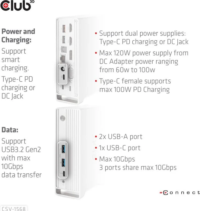 Club 3D Triple Display Smart PD Ladestation, USB-C 3.2 [Buchse]