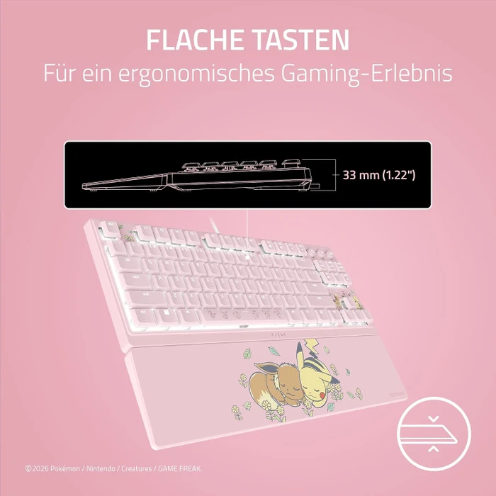Razer Ornata V3 TKL, Pokemon Pikachu & Eevee Edition, rosa, LEDs RGB, USB, US
