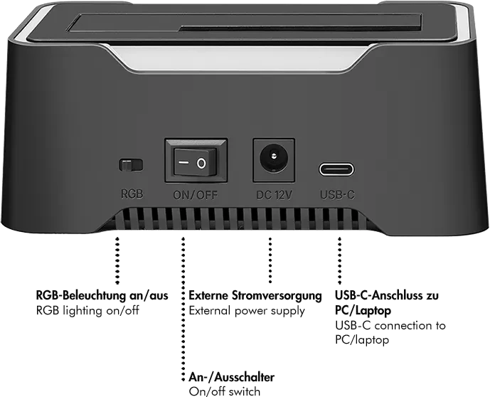 LogiLink USB 3.1 Quickport für 2.5"/3.5" SATA HDD/SSD mir RGB-Beleuchtung, schwarz, USB-C 3.1