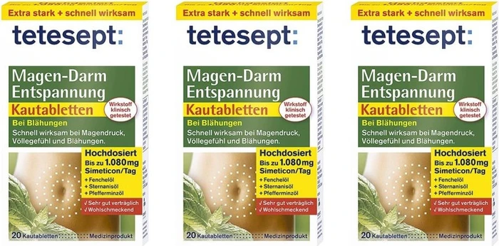 Tetesept Magen-Darm-Entspannung Kautabletten, 60 Stück (3x 20 Stück)