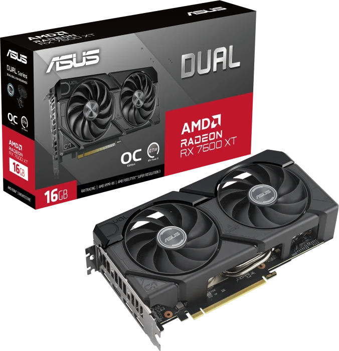 ASUS Dual Radeon RX 7600 XT OC, DUAL-RX7600XT-O16G, 16GB GDDR6, HDMI, 3x DP