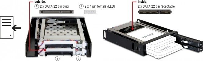 DeLOCK 3.5" Wechselrahmen für 2x 2.5" SATA