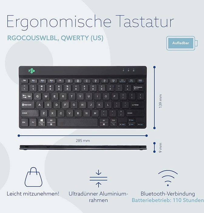 R-Go Compact Break Wireless, schwarz, Bluetooth, US