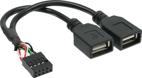 InLine intern 9-Pin USB 2.0 auf 2x USB-A 2.0 Buchse, Adapterkabel (33440M)