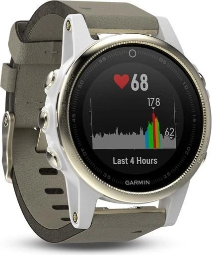 Garmin Fenix 5S Sapphire champagner mit Lederarmband