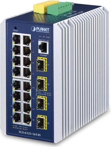 Planet IGS-6325 Industrial Railmount 2.5G Managed Switch, 16x RJ-45, 2x SFP