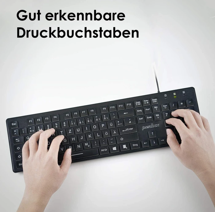Perixx Periboard-317, schwarz, LEDs weiß, USB, DE
