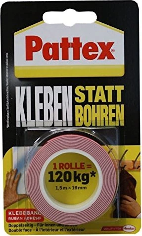 Pattex Kleben statt Bohren, doppelseitig, universal weiß, Klebeband, 19mm/1.5m