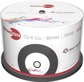 Primeon black-vinyl-disc CD-R 80min/700MB, 52x, 50er Spindel, printable