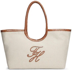 Tommy Hilfiger Canvas-Tote-Bag aus reinem Leinen Shopper canvas/cognac