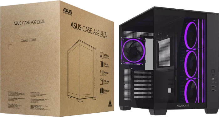ASUS A32 Plus TG ARGB, schwarz, Glasfenster