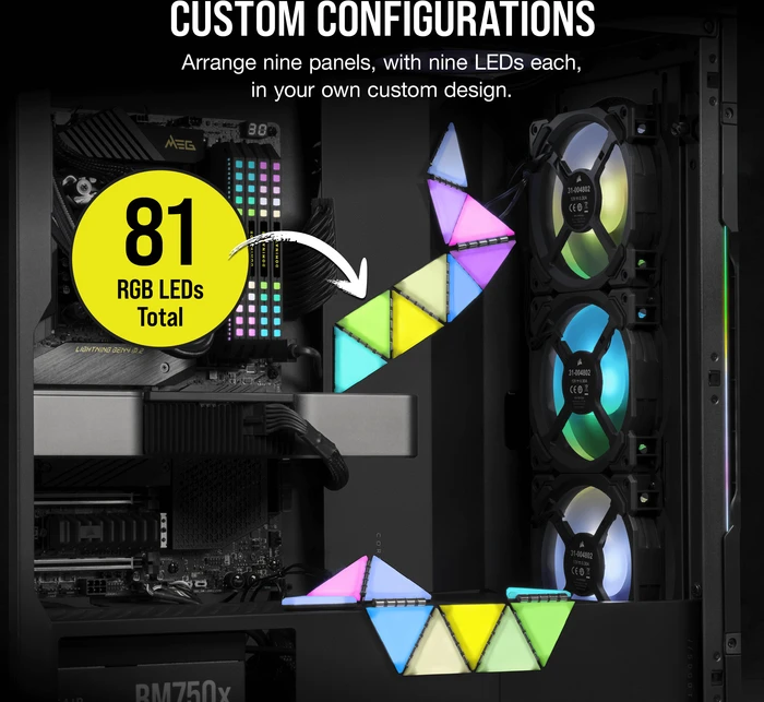 Corsair iCUE LC100 Case Accent Lighting Panels Mini Triangle Starter Kit, RGB-Beleuchtungsset, 9er-Pack, schwarz