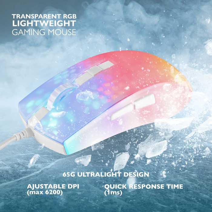Deltaco WM87 RGB Ultralight Gaming Mouse weiß/transluzent, USB