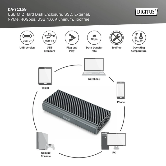 Digitus Festplattengehäuse für M.2 NVMe SSD, USB-C 3.2