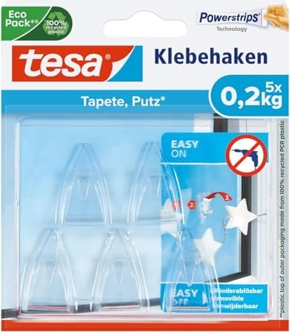 tesa Powerstrips Haken mini Deco transparent, 5 Stück