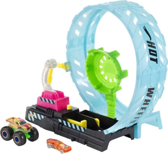 Mattel Hot Wheels Monster Trucks Looping Challenge-Spielset mit Leuchteffekt