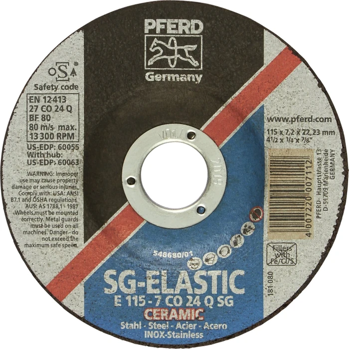 Pferd E 115-7 CERAMIC SGP STEELOX Schleifscheibe, 115x7.2x22.23mm, 10 Stück