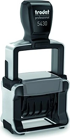 trodat professional 4.0 5430/L Datumstempel mit individueller Textplatte Lagertexte zum Auswechseln, 41x24mm, Monat in Buchstaben, silber/schwarz