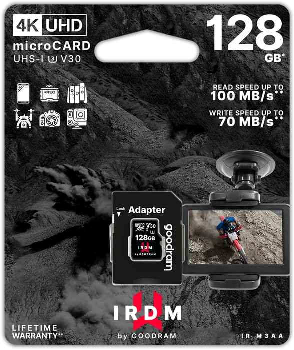 goodram M3AA IRDM MICROCARD R100/W70 128GB Kit, UHS-I U3, Class 10