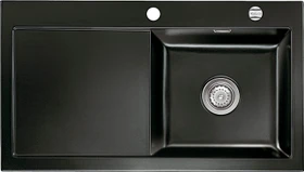 systemceram Mera 90 F Einbau Becken rechts mit Ablauffernbedienung nero
