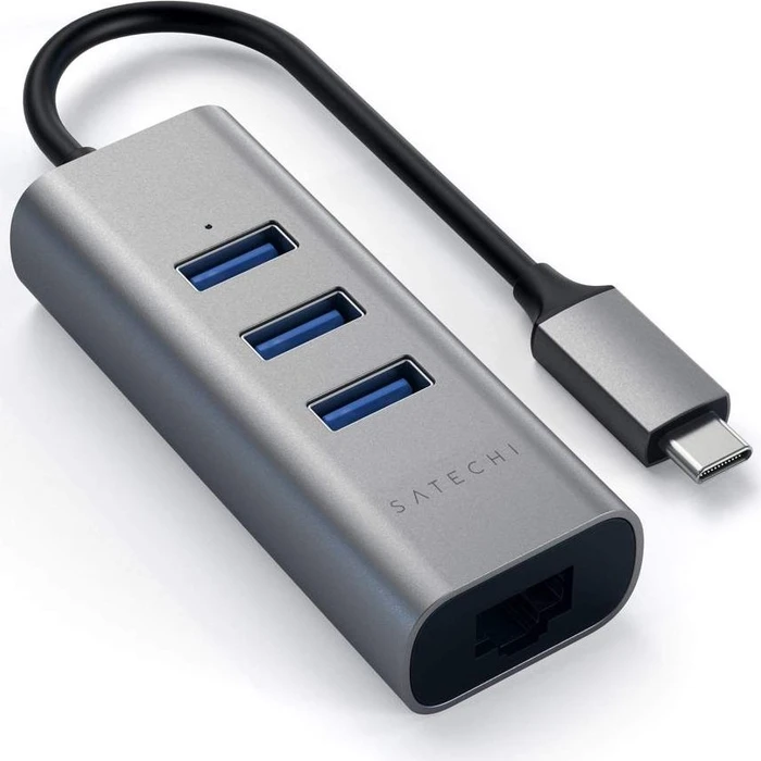 Satechi 2-in-1 USB-Hub, Space Gray, RJ-45, USB-C 3.0 [Stecker]