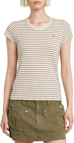 G-Star Eyben Slim V-Neck 2.0 T-Shirt kurzarm ensis green/highlight stripe (Damen)