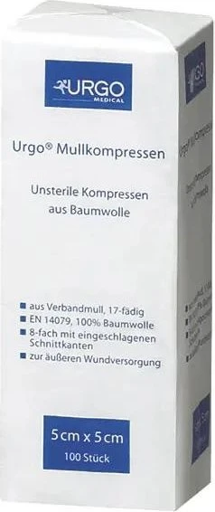 Urgo Mullkompressen unsteril 8-fach, 7.5 x 7.5cm, 100 Stück