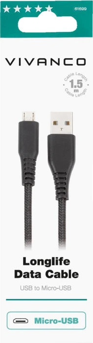 Vivanco LongLife Micro-USB/USB-A Kabel 1.5m schwarz