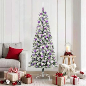 vidaXL Künstlicher Weihnachtsbaum schlank mit Schnee, 180cm, inkl. LED-Beleuchtung
