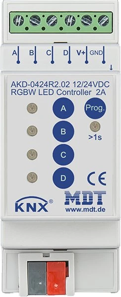 MDT RGBW LED Controller AKD 4-fach, 2/4A, 12/24V CV LED, 2TE REG