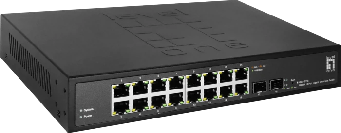 LevelOne GES Rackmount Gigabit Smart Switch, 16x RJ-45, 2x SFP