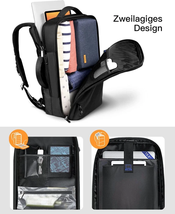 Inateck 40L 17" Laptop-Reiserucksack, schwarz