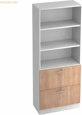 Hammerbacher HR-Schrank 5OH V7300, Relinggriff, weiß/nussbaum, Aufbewahrungskombination