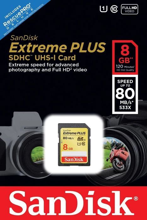 SanDisk Extreme PLUS R80/W60 8GB, UHS-I, Class 10