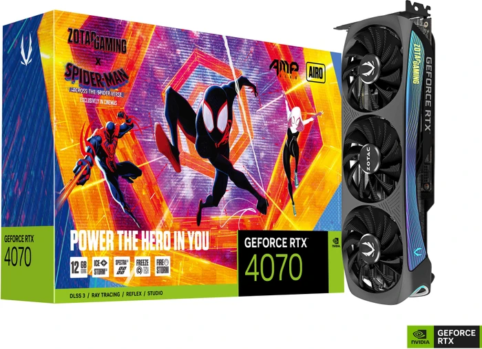 Zotac Gaming GeForce RTX 4070 AMP AIRO SPIDER-MAN: Across the Spider-Verse Bundle, 12GB GDDR6X, HDMI, 3x DP