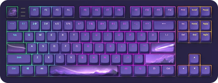 Dark Project ALU87B Celestial Gaming Keyboard, violett, LEDs RGB, g3ms Voidstone Silent, USB, US